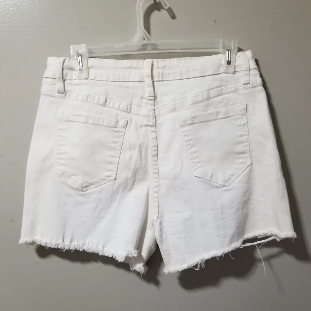 RMI High Rise Dream Fit Distressed White 90's Boyfriend Shorts 13